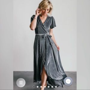 BALTIC BORN | ANDI PEWTER RIBBED VELVET WRAP DRESS